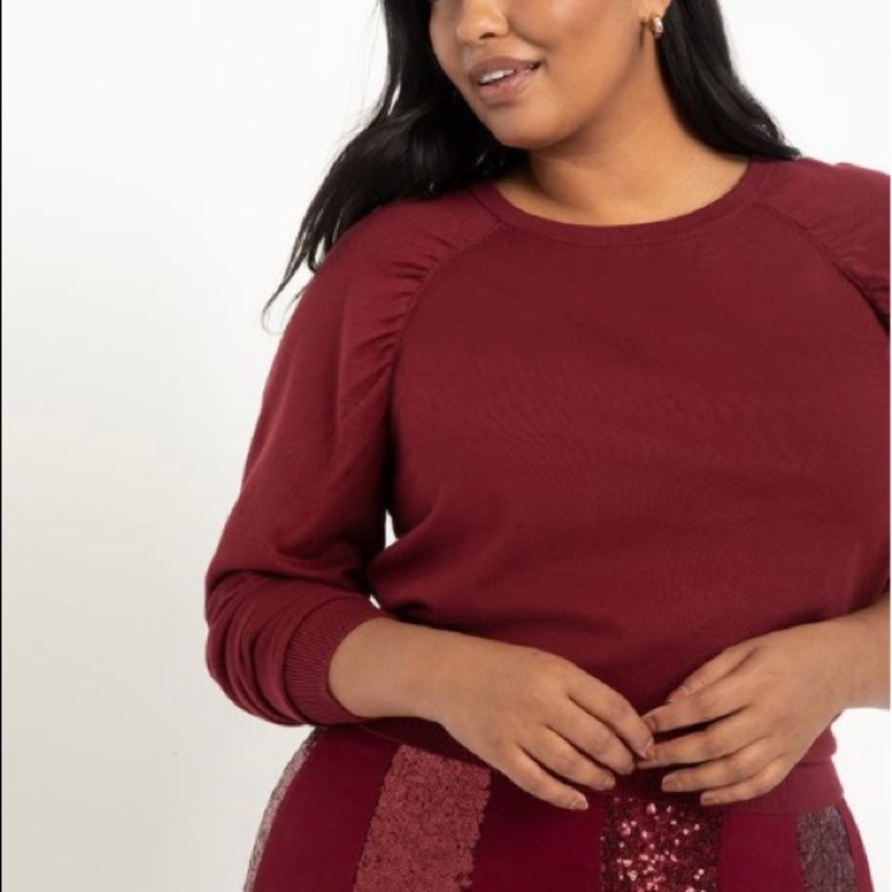 Eloquii Gathered Raglan Sleeve Sweater